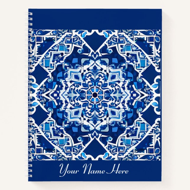 Patrón de mosaico en diario azul índigo y cobalto (Anverso)