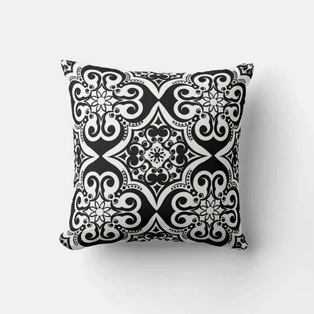 Patrón de mosaico mexicano | Almohada negra y blan (Anverso)