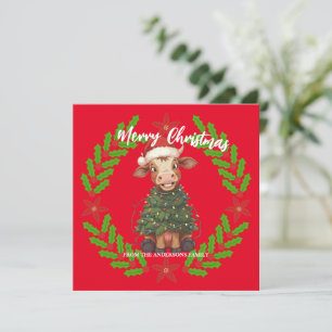 Patrón de Navidad de vaca alegre lindo ternero árb