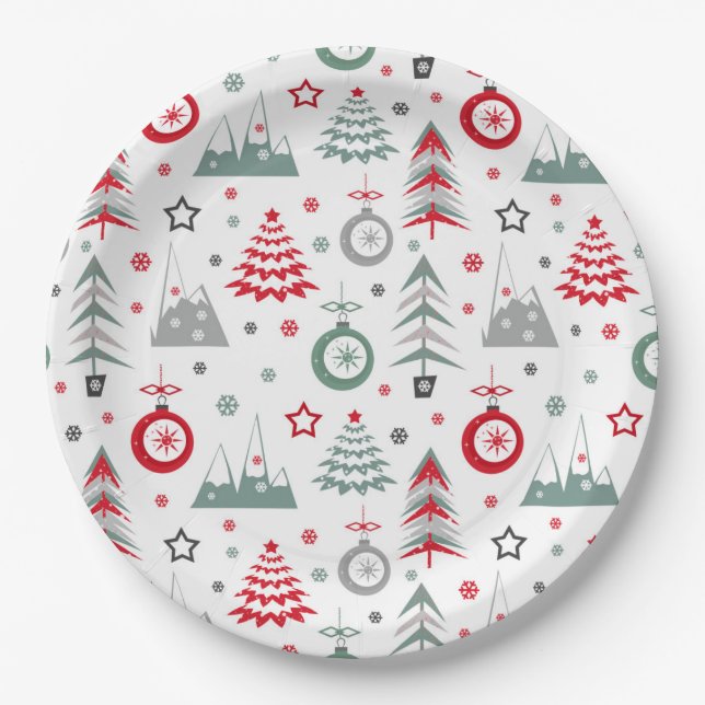 Patrón de Navidades de invierno. platos de papel (Anverso)