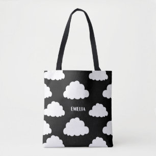 Patrón de nubes blancas - Bolsa de tote negra pers