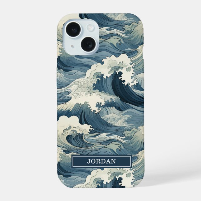 Patrón de olas japonesas monogramado (Reverso )