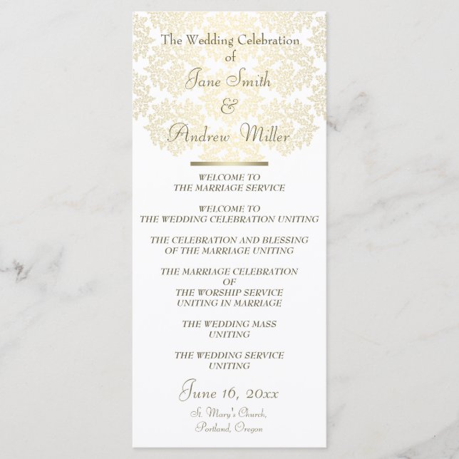 Patrón de oro de Damask Programas de boda (Anverso)