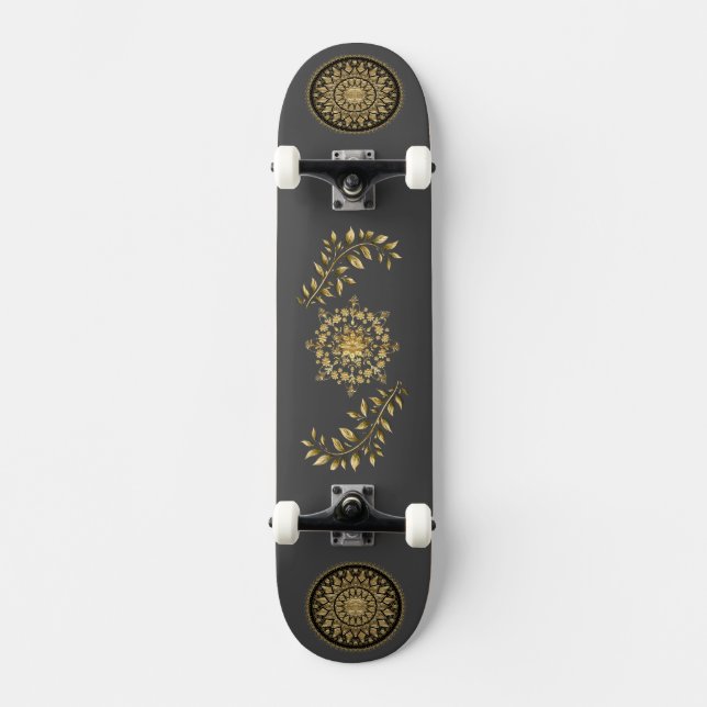 Patrón de oro Diseño de hojas Skateboard (Anverso)