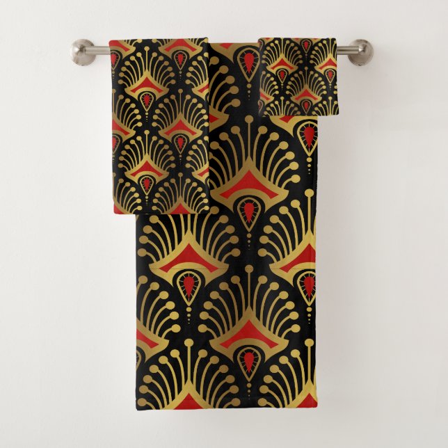 Patrón de oro y rojo Art Deco sobre negro (In situ)