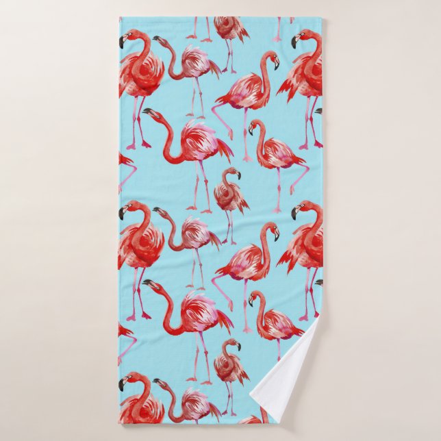 Patrón de pájaro rosado Aloha Flamingo en Verde az (Toalla de baño)
