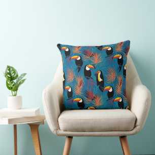 Patrón de pájaro tropical vibrante de almohada tác