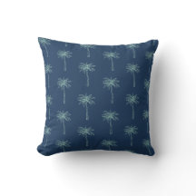 Patrón de Palma Verde en Almohada Azul Marino