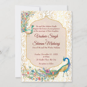 Patrón de pavo real árabe invitación a la boda ind