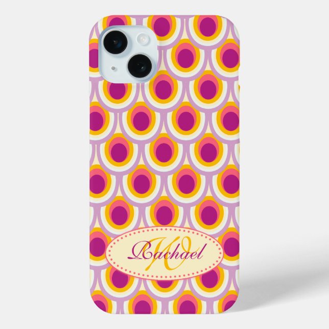 Patrón de pavo real funda de nombre rosa amarillo (Reverso )