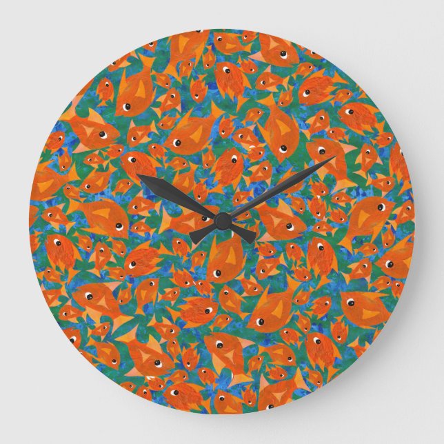 Patrón de peces Naranja Ditzy en el reloj verde y  (Anverso)