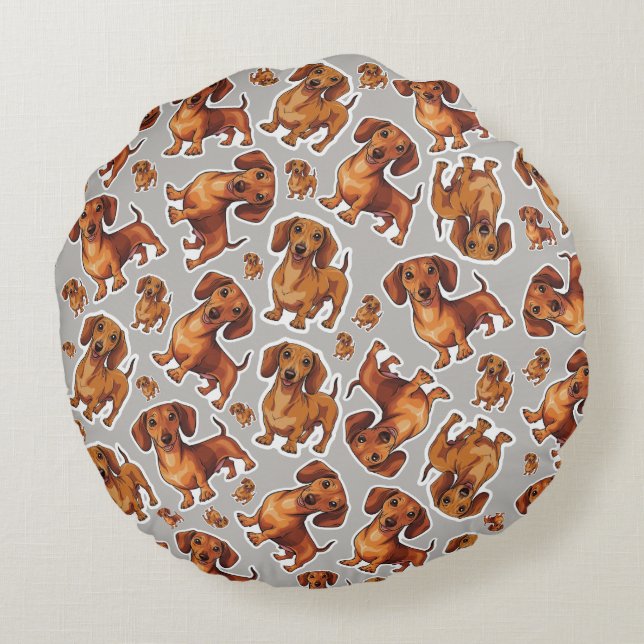 Patrón de perro de Dachshund almohada redonda (Reverso)