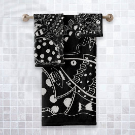 Patrón de pez caprichoso blanco y negro boho
