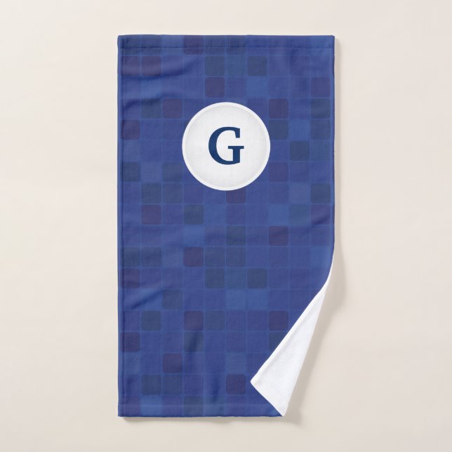 Patrón de píxeles de mosaico azul monograma person (Toalla de mano)