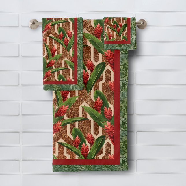 Patrón de plantas tropicales (Tropical plants geometric pattern bath towel set, buy separate pieces, too)
