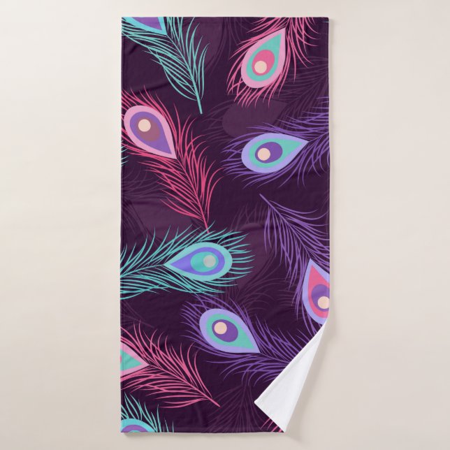 Patrón de plumas de pavo real dibujadas a mano. Vi (Toalla de baño)