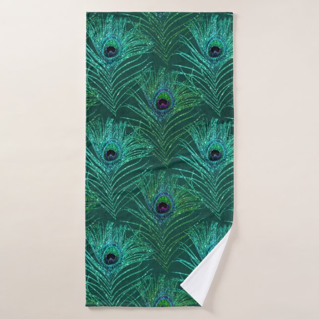 Patrón de plumas de pavo real verde del pavo real (Toalla de baño)