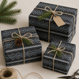 Patrón de punto acogedor Papel de regalo negro y g