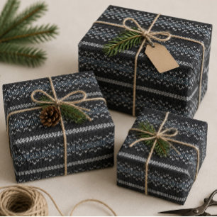 Patrón de punto acogedor Papel de regalo negro y g