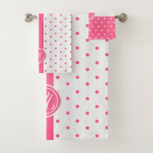 Patrón de punto de polka blanco y rosa caliente m