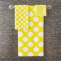 Patrón de puntos de polka amarillo: blanco grande