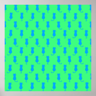 Patrón de puntos de polka Gato de arte pop en azul
