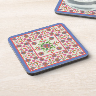 Patrón de Rangoli Floral en Ecru: Posavasos