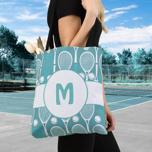 Patrón de raqueta azul de tenis Monograma Bolsa de