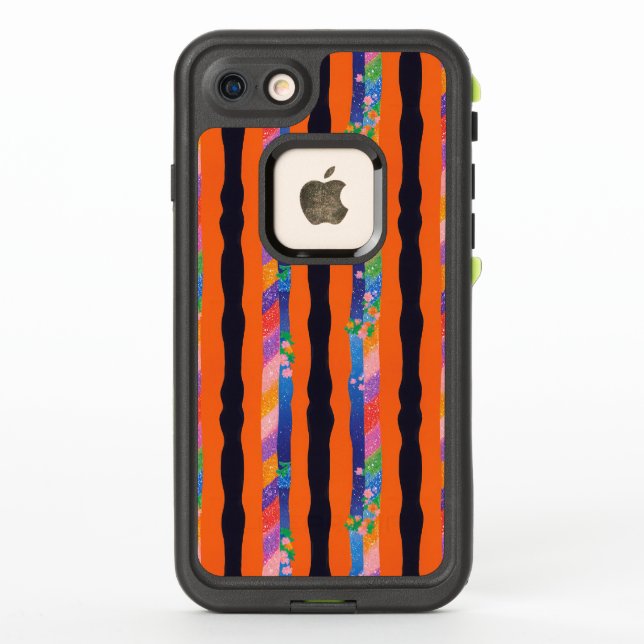 Patrón de raya ondulada floral naranja (Reverso)