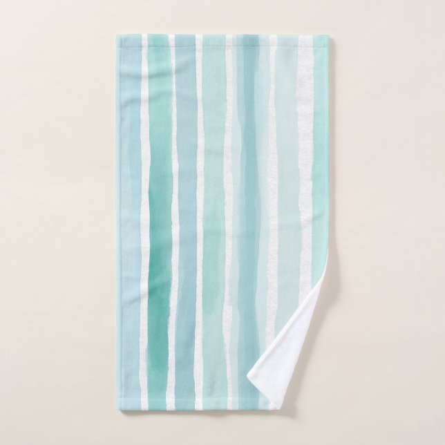 Patrón de raya vertical de acuarela Aqua costero  (Toalla de mano)