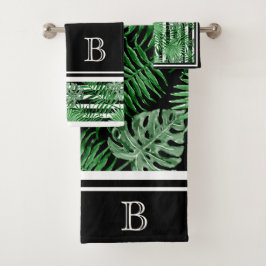 Patrón de rayas blancas negras de palmas tropicale