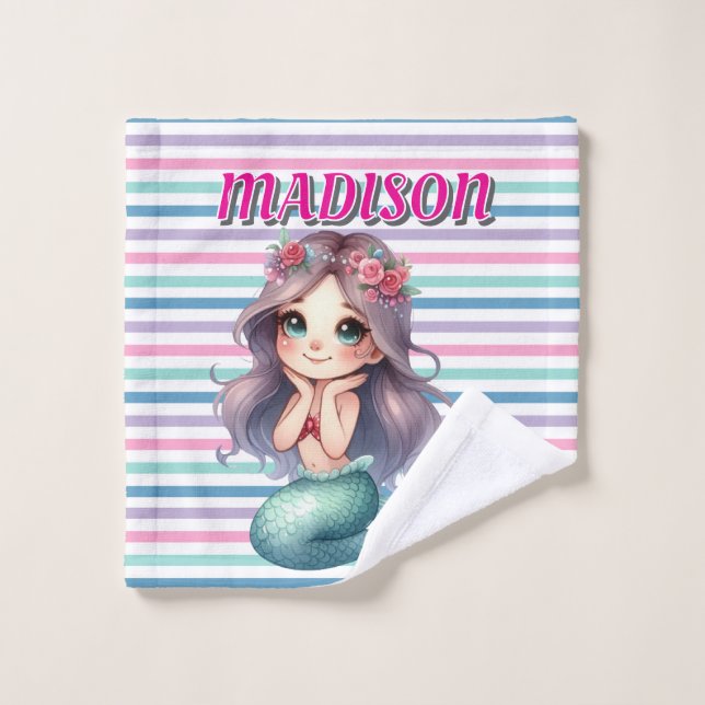 Patrón de rayas de sirena rosa personalizado  (Toallita)
