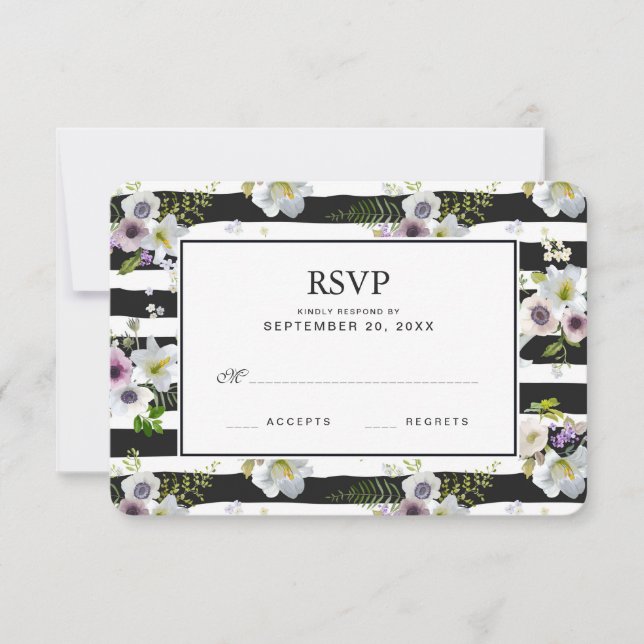 Patrón de rayas florales pintadas - RSVP de boda (Anverso)