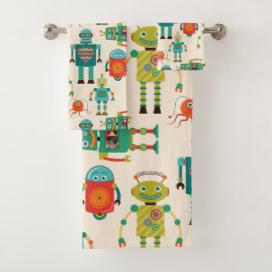 Patrón de robots retro coloridos
