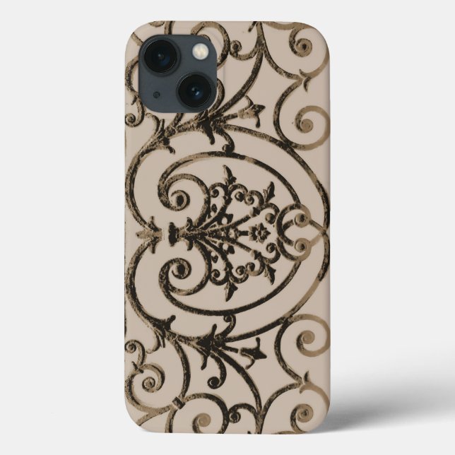 Patrón de roleos marrón sepia Case-Mate carcasa iP (Reverso)