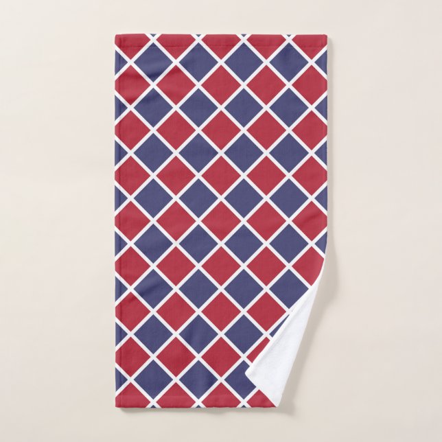 Patrón de rombo de arlequín de cuadros rojo azul b (Toalla de mano)