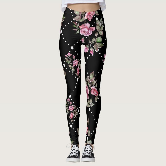 Patrón de Rosa negro Leggings femeninas (Anverso)