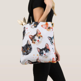 Patrón de rostros de gato curado Toque Bolsa Elega