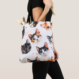 Patrón de rostros de gato curado Toque Bolsa Elega