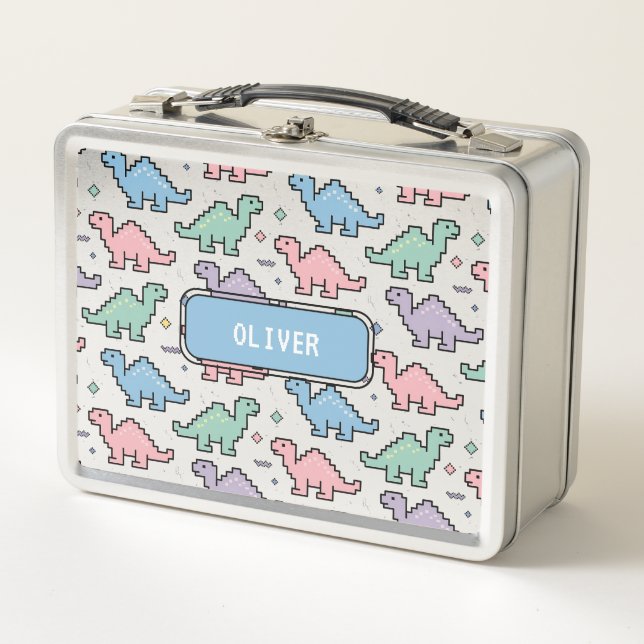 Patrón de siluetas pixel de dinosaurio de arcade P (Anverso)