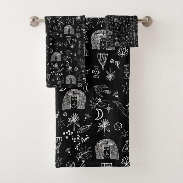 Patrón de simbolismo mágico egipcio blanco negro (In situ)