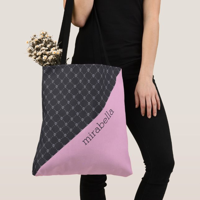 Patrón de Skulls Monogramado Bolsa de Tote (Detalle)
