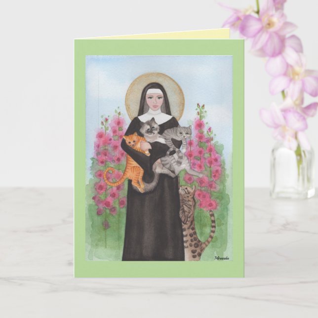 Patrón de St. Gertrude de la tarjeta de cumpleaños (Orquídea)
