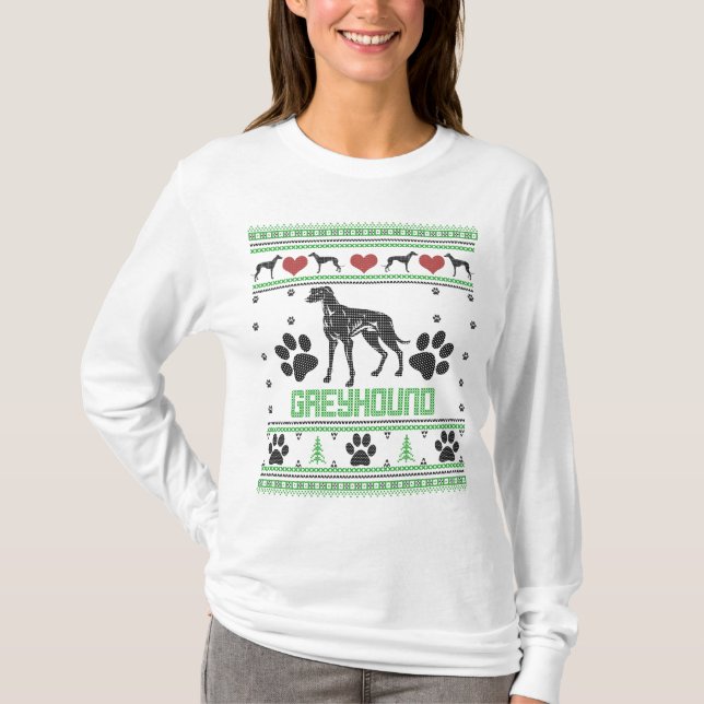 Patrón de suéter de vacaciones feas de Greyhound (Anverso)