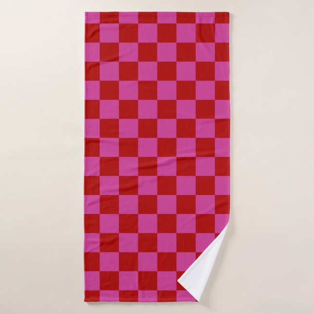 Patrón de tablero de cheques rojo + rosa (Toalla de baño)