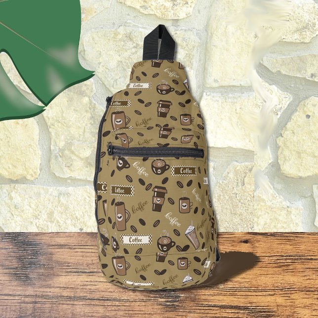 Patrón de tazas de café Bolsa de honda marrón (Coffee cups pattern brown sling bag)