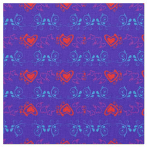Patrón de tela azul y rojo con corazones de Sereni