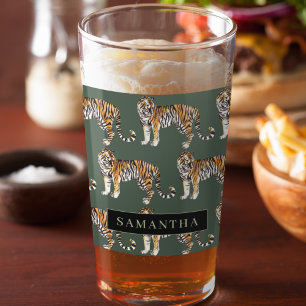 Patrón de tigres de acuarela verde tropical con no