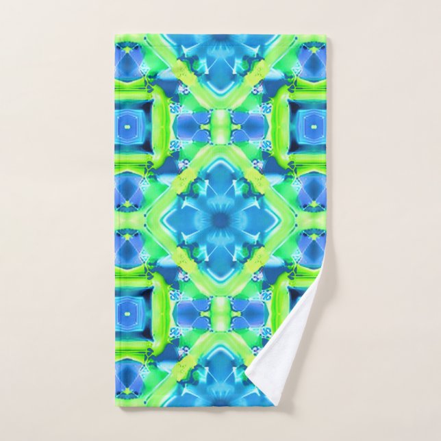 Patrón de tinte azul cobalto y verde limón (Toalla de mano)