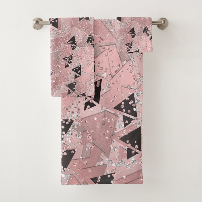 Patrón de triángulos rosa sonrojado oro y negro (In situ)